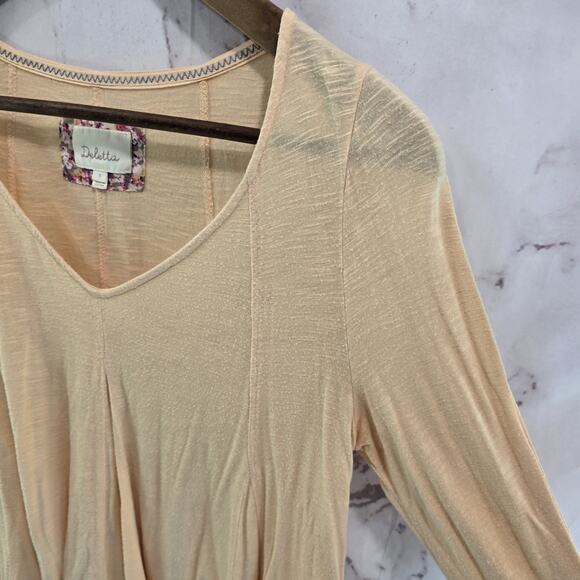 Anthropologie Shirt Womens Small Orange Pastel Long Sleeve Flowy V Deletta - Picture 10 of 11